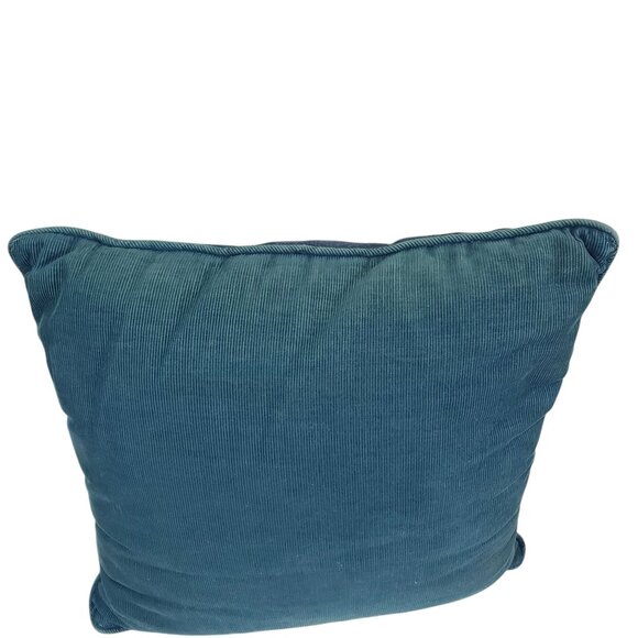 Vintage Floral Needlepoint Petit Point Tapestry Pillow Blue Corduroy 14"x14" - Picture 8 of 8